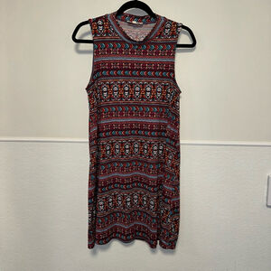 Women's Pink Rose Dress Size M Burgundy Multi-color Aztec style